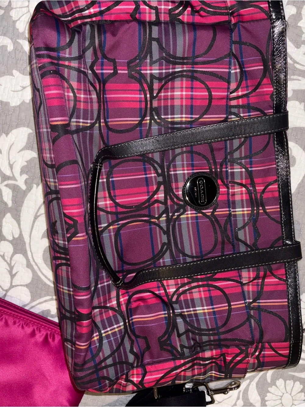 Coach Pink Plaid Signature Tote Bag